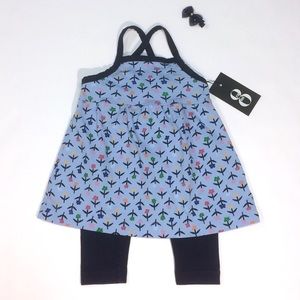 Hanna blue flower tank dress and Gymboree leggings